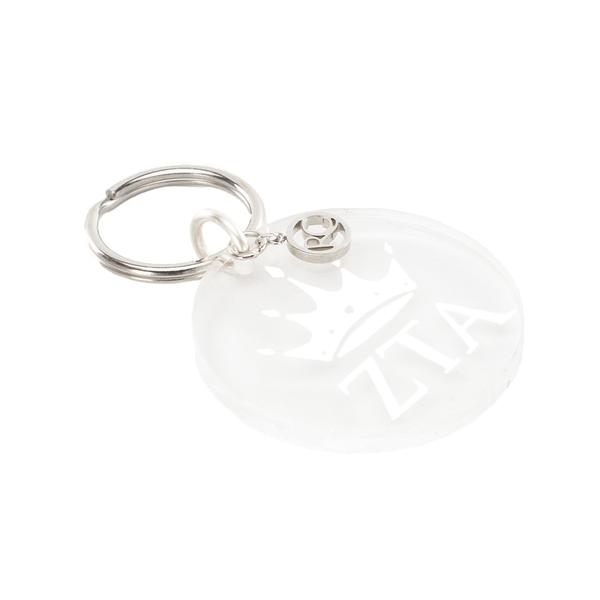 Lucite Key Ring - Zeta Tau Alpha Greek Letters with Crown